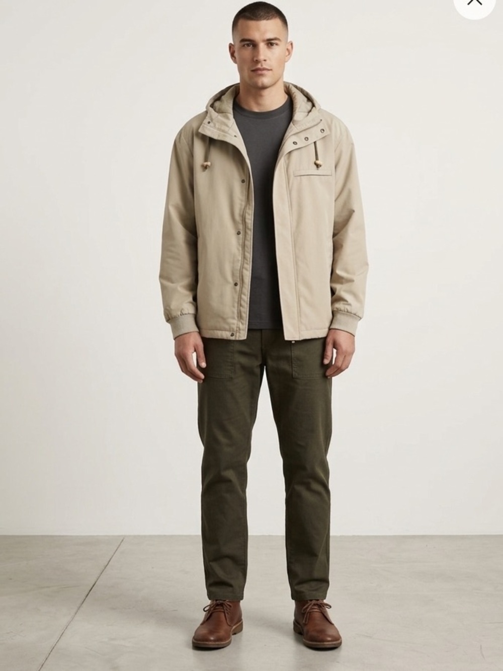J.Crew Men’s Tan Hooded Jacket Lightweight Casual Zip Up Outdoor Coat Large